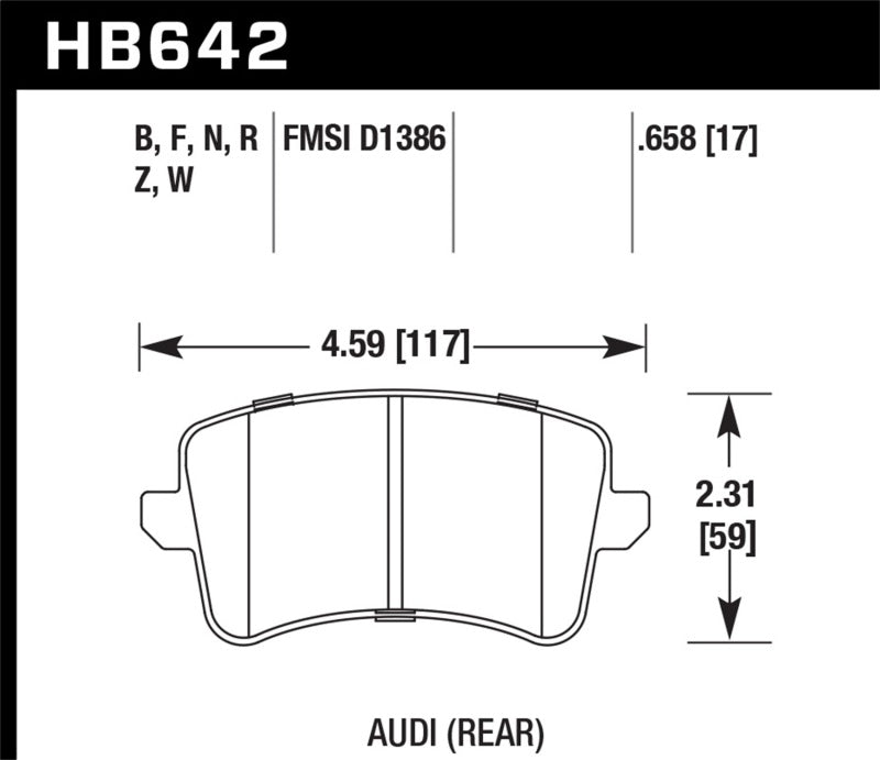 Hawk Performance 09-10 Audi A4/Quattro / 08-11 A5 Quattro / 09-11 Q5 Rear Ceramic Street Brake Pads dimensions diagram