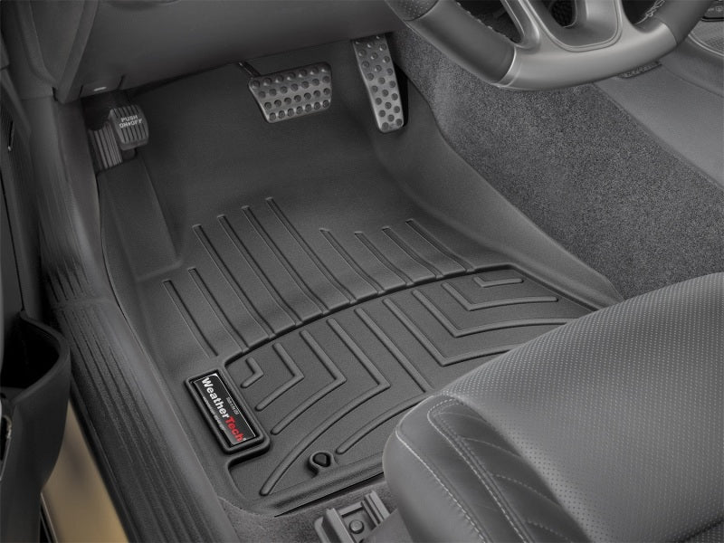 WeatherTech 2015+ Dodge Challenger Front FloorLiner - Black (Does not fit GT model) in car interior.