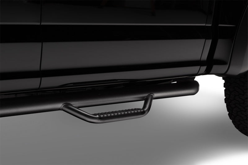 N-Fab Nerf Step 15-17 Ford F-150 SuperCrew - Tex. Black - Cab Length - 3in. close-up showing hoop step design.