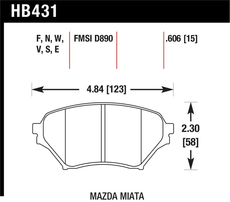 Hawk 01-05 Miata w/ Sport Suspension Blue 9012 Front Brake Pads D890 dimensions image