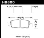 Hawk Infiniti G35 Sport/G37 / 08-10 Nissan Rogue / 07-09 Sentra SE-R / 10 Sentra SE-R M/T HPS Street brake pad dimensions