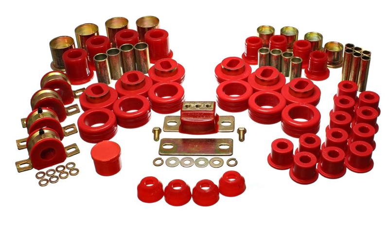 Energy Suspension 81-87 Chevy/GMC 2WD 1/2 Ton PickUp Red Hyper-flex Master Bushing Set for offroad performance upgrades.