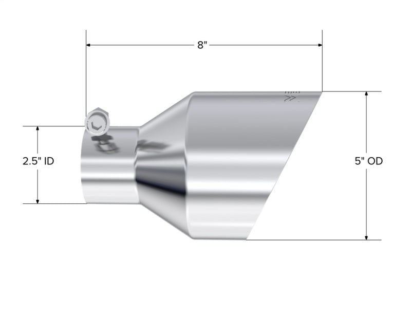 MBRP T304 SS Tip 2.5in ID, 5in OD Out, 8in Length, Angle Cut, Dual Wall Secondary image