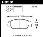 Hawk 02-06 Acura RSX Type S / 06-11 Honda Civic Si / 00-09 S2000 DTC-60 Front Brake Pads specifications diagram