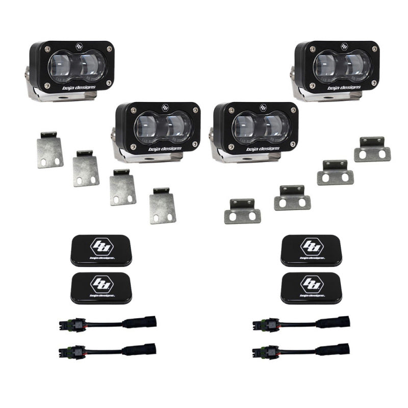 Baja Designs 21-22 Ford F-150 Raptor S2 SAE Dual Fog Pocket Light Kit - Clear with mounts and wiring.
