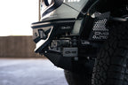 DV8 Offroad 21-22 Ford Bronco Competition Series Front Bumper close-up view with high-quality steel components and skid plate.