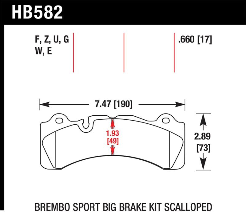 Hawk Brembo Scallped DTC-60 Race Brake Pads technical drawing