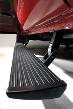 AMP Research 2017-2017 Chevy Silverado 2500/3500 Double/Crew Cab PowerStep Plug N Play - Black running board in close-up view.