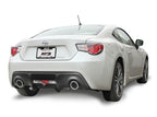 Borla 13-15 Scion FR-S 2.0L 4cyl 6spd / 13 Subaru BRZ 2.0L 4cyl 6spd SS Catback Exhaust on white car rear view.