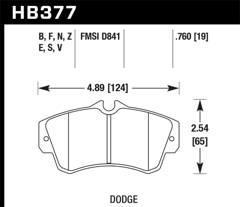 Hawk SRT4 HP+ Street Front Brake Pads dimensions for Dodge