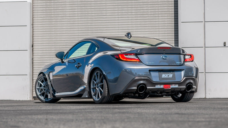 Borla 22-23 Subaru BRZ/Toyota GR86 2.4L RWD AT/MT ATAK Catback Exhaust - Black Chrome Tips on modified car