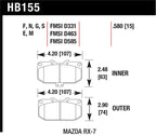 Hawk 93-95 Mazda RX-7 HP+ Street Front Brake Pads dimensions