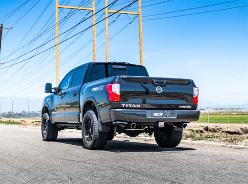 Borla 16-19 Nissan Titan 5.6L V8 2WD/4WD S-Type Catback Exhaust installed on black Titan truck.