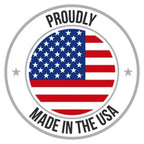 Proudly Made in the USA logo with American flag design.