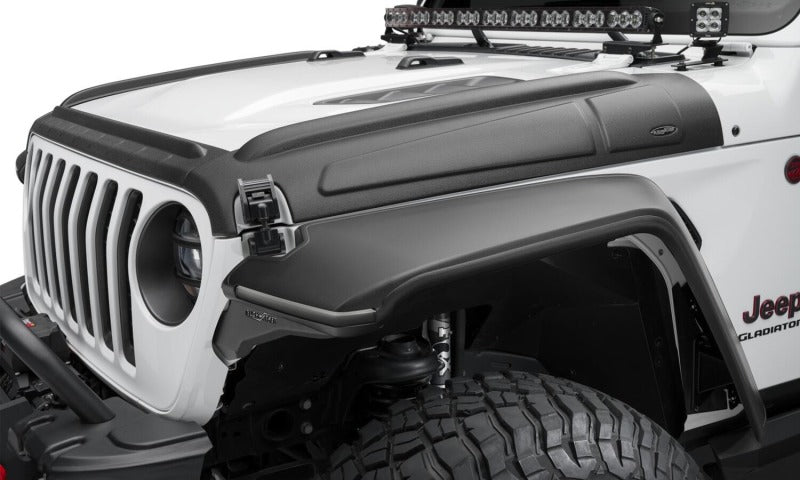 Bushwacker 07-18 Jeep Wrangler JK/JKU Trail Armor Hood Armor (3pc Set) - Tex. Black on white Jeep Gladiator.