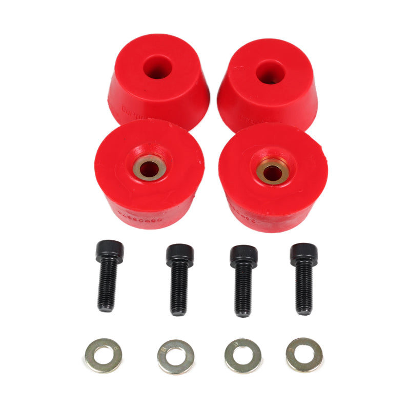 Energy Suspension 96-02 Toyota 4Runner Front Hyper Flex Red Bump Stop Set for off road parts and suspension upgrades.