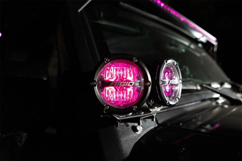 Rigid Industries 360-Series 4in LED Off-Road Drive Beam - RGBW (Pair) on a truck with pink backlighting