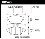 Hawk 2006-2009 Audi A3 TFSIi Quattro 2.0 HPS 5.0 Front Brake Pads specifications diagram