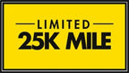 Limited 25K Mile warranty badge on a yellow background