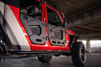 DV8 Offroad 18-22 Jeep Wrangler JL/JT Spec Series Half Doors - Rear Set on red Jeep