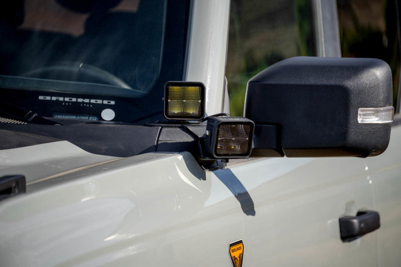 DV8 Offroad 2021 Ford Bronco A Pillar Dual Light Pod Drop Mounts with offroad lighting