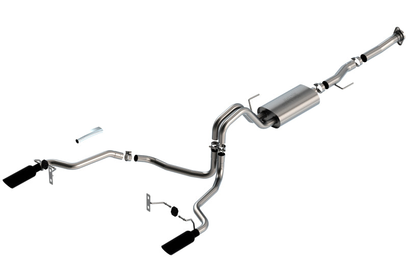 Borla F-150 2021 5.0L 2dr RC SB (122.8 WB) XL/XLT 3/2.25 SRE Cat-Back S-Type Black Chrome Tips exhaust system. Main image
