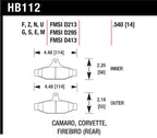 Hawk 84-96 Corvette /88.5-97 Pontiac Firebird HPS Street Rear Brake Pad specifications diagram.