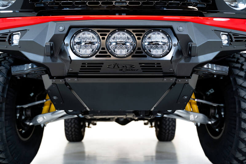 Addictive Desert Designs 21-22 Ford Bronco Bomber Skid Plate (Use w/ Bomber Front Bumper) with offroad lighting
