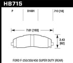 Hawk 2015 Ford F-250/350/450 Super Duty Rear Brake Pads dimensions
