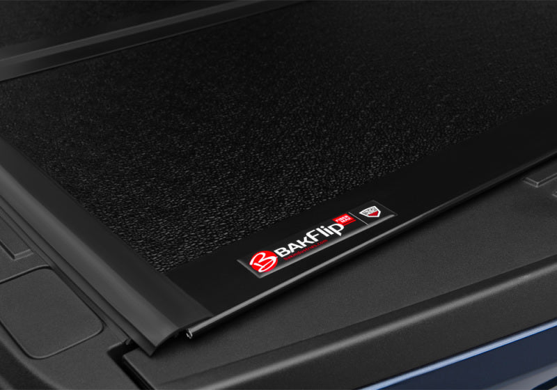 BAK 21-22 Ford F-150 (Incl. 2022 Lightning) BAKFlip FiberMax truck bed cover with aluminum surface.