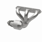 MagnaFlow Conv 06-08 Porsche Cayman DF SS OEM Grade Driver Side Catalytic Converter w/Header installed angle view
