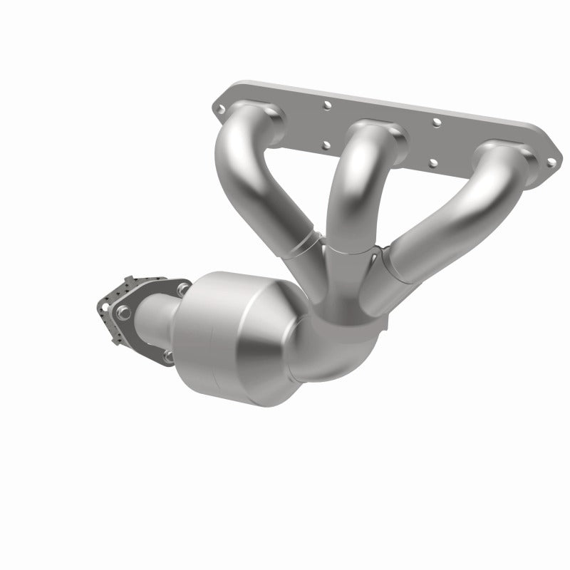 MagnaFlow Conv 06-08 Porsche Cayman DF SS OEM Grade Driver Side Catalytic Converter w/Header installed angle view