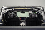 DV8 Offroad 18-23 Jeep Wrangler JL 4-Door Speaker/Light Bar Mount with audio speakers and light bar installed.