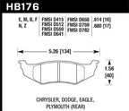 Hawk SRT4 HPS Street Rear Brake Pads dimensions diagram