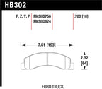 Hawk Super Duty Street Brake Pads dimensions for Ford truck