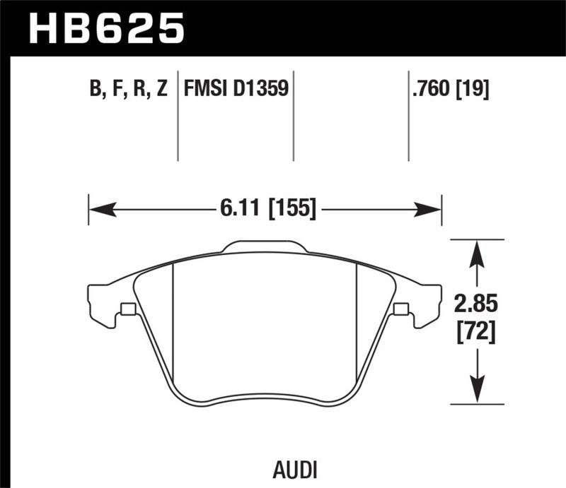 Hawk 2001-2010 Audi S3 European HPS 5.0 Front Brake Pads diagram