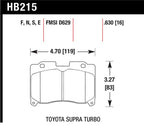 Hawk 93-98 Toyota Supra TT HPS Street Front Brake Pads dimensions diagram