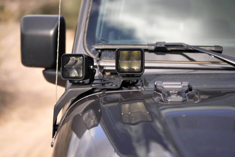 DV8 Offroad 18-22 Jeep Gladiator JT Cowl Light Bar Bracket with LED lights on Jeep