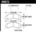 Hawk 10-11 Ford Expedition/F-150 SVT Raptor / 10-11 F-150 LTS Front Street Brake Pad dimensions for Ford Truck.