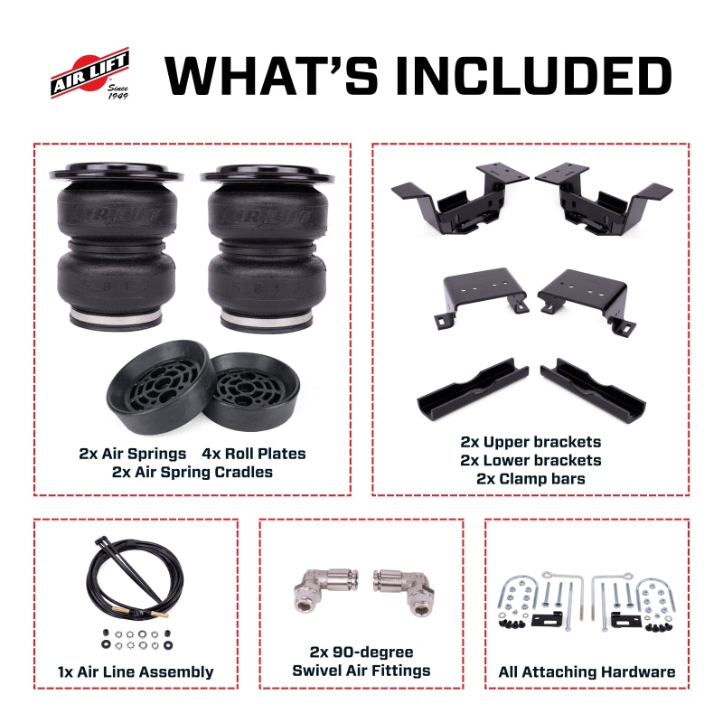Air Lift 24-25 Chevy Silverado 2500HD ZR2 4WD Loadlifter 5000 Ultimate kit components and hardware included for installation.