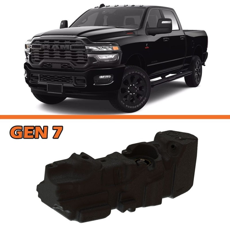 Titan Fuel Tanks 25-26 RAM 2500/3500 Cummins 4WD Crew Cab Short Bed 52 Gallon XXL Mid-Ship Fuel Tank and truck