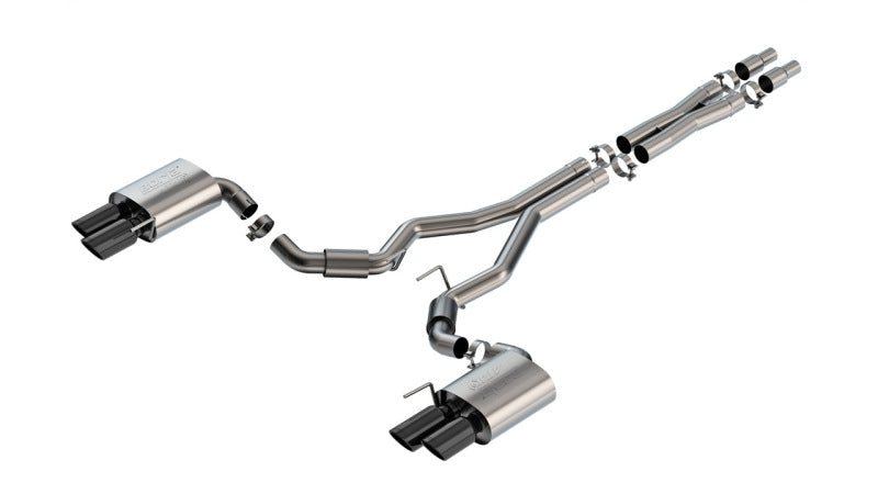 Borla 2024 Ford Mustang GT 5.0L V8 3 in ATAK Catback Non-Active Exhaust- Black Chrome Quad Tip Main image