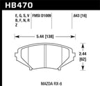 HB470 dimensions for Hawk 08-10 Mazda RX-8 Grand Touring/Sport/Touring / 04-07 RX-8 DTC-60 Race Front Brake Pads
