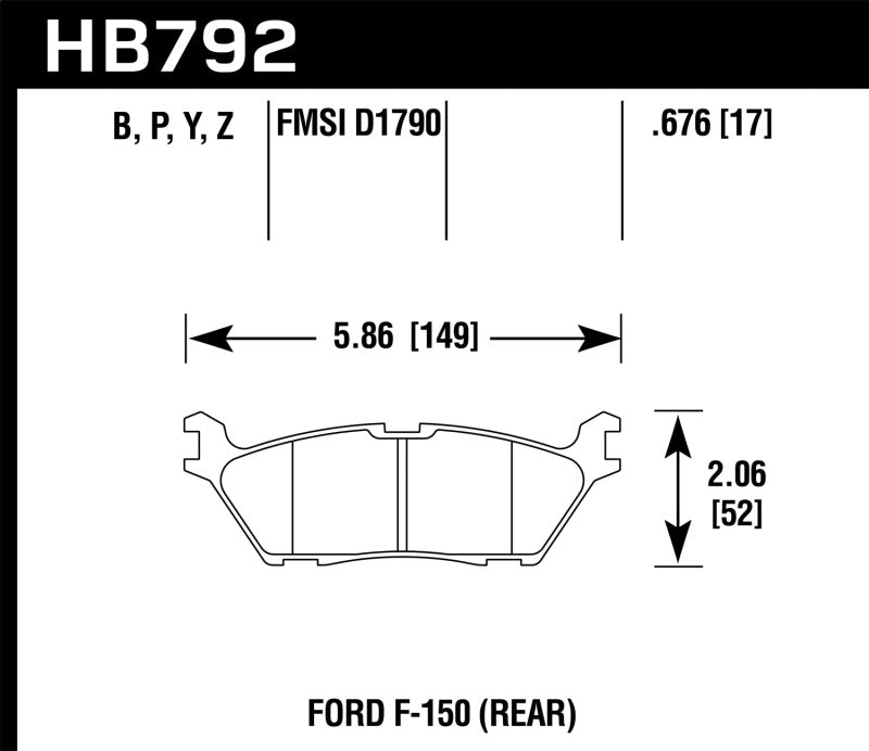 Hawk 15 Ford F-150 LTS Street Rear Brake Pads dimensions diagram
