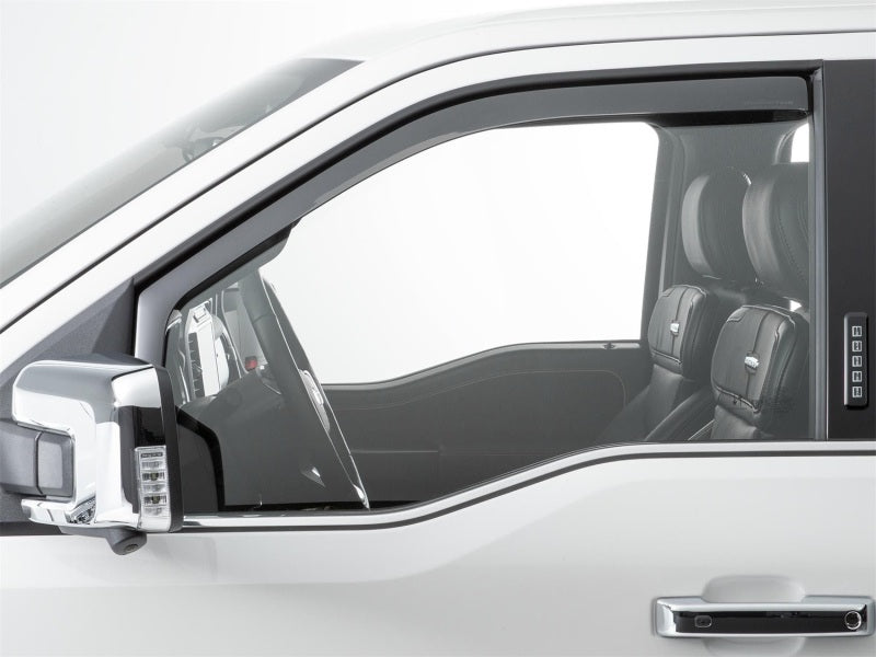 WeatherTech 21-23 Ford F-150 / 2023 Ford F-250/F-350/F-450 Front Side Window Deflectors - Dark Smoke installed view Main image