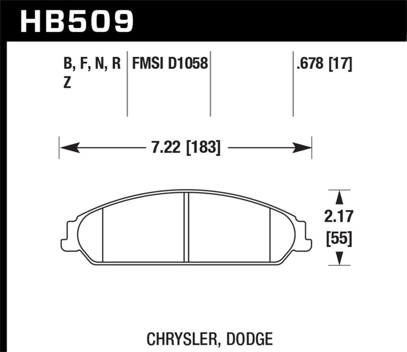 Hawk 05 Chrysler 300C w/ Perf. and HD Suspension HPS Street Front Brake Pads specifications diagram