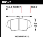 Hawk 06-11 Mazda Miata Mx-5 Front DTC-60 Race Brake Pads dimensions