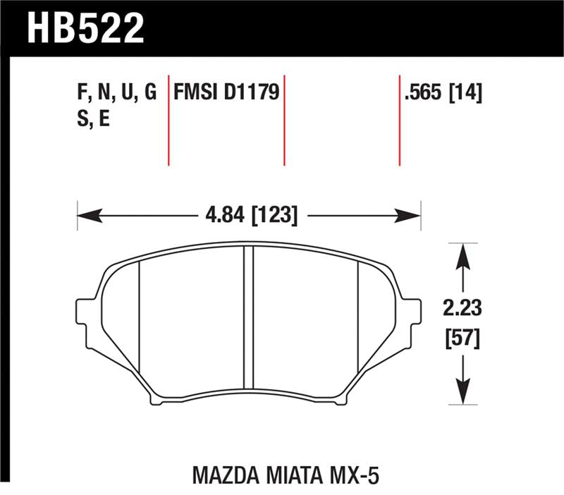Hawk 06-11 Mazda Miata Mx-5 Front DTC-60 Race Brake Pads dimensions