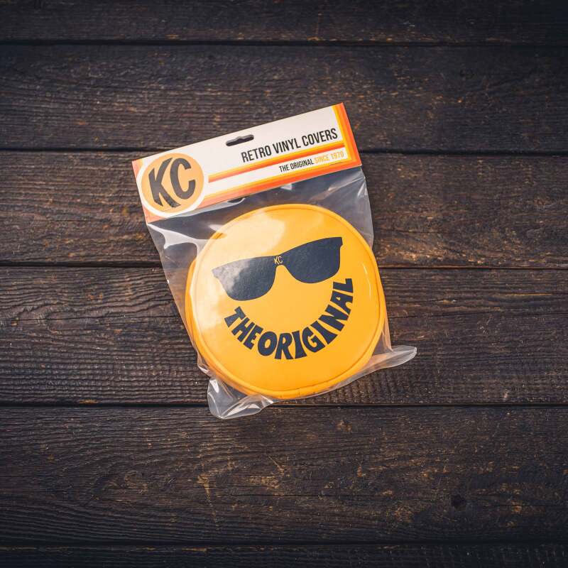 KC HiLiTES Retro 6in Round Yellow Vinyl Light Cover w/ Black KC Sunglasses Logo Secondary image