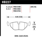 Hawk 92-95 BMW 325iS HT-10 Race Rear Brake Pads dimensions